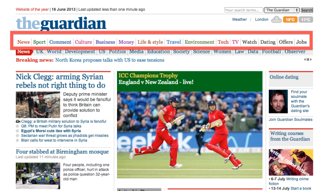 Guardian homepage